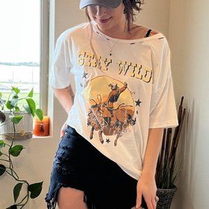 NWT Stay Wild Oversized Western Graphic Tee (Ivory)
